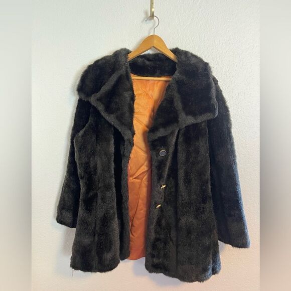 Vintage Fur Coat Jacket Hollywood Glam Mobwife Brown 60s Chic Retro - Picture 1 of 10